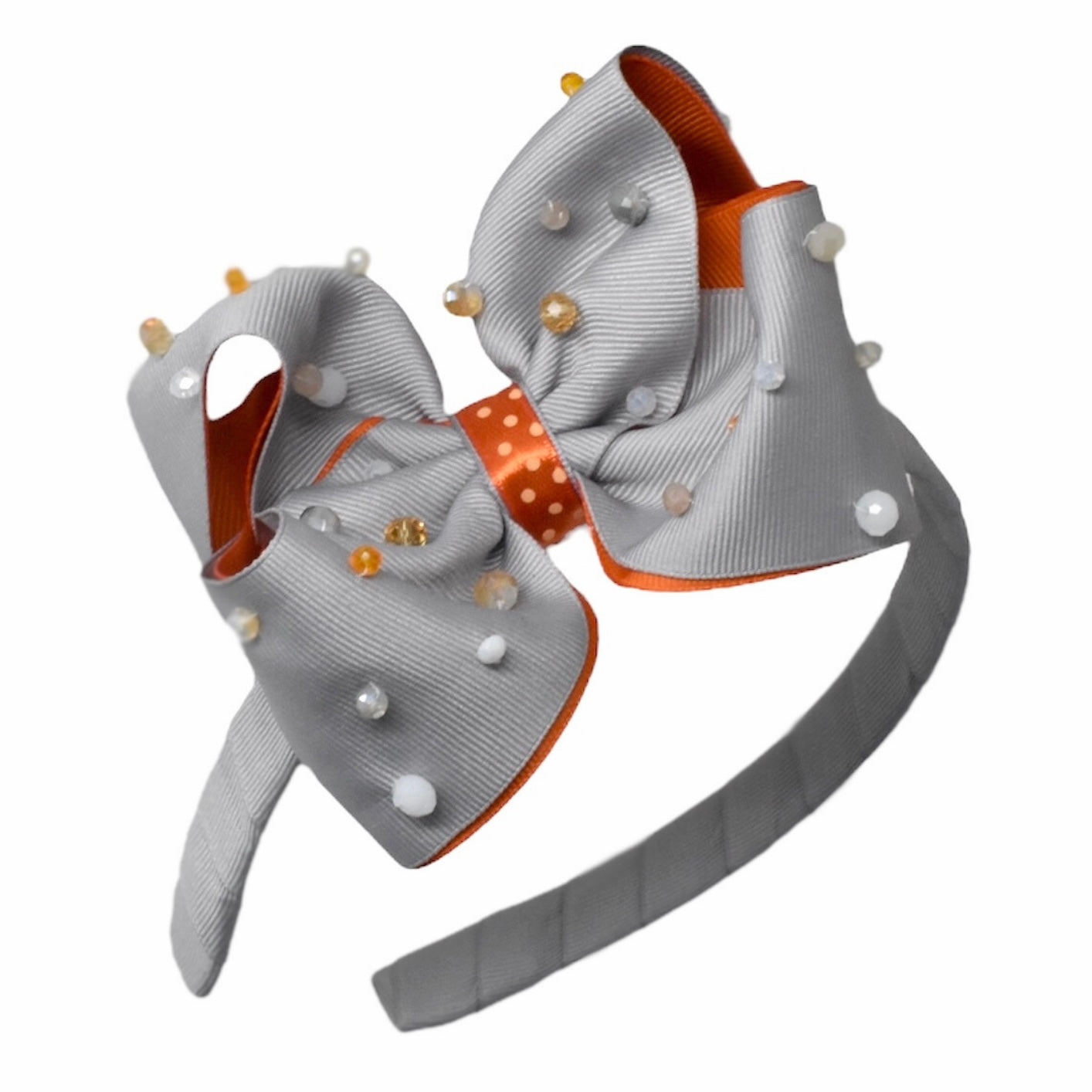 "Cintillo Gros Infinito Crystal: Gris/ Naranja"